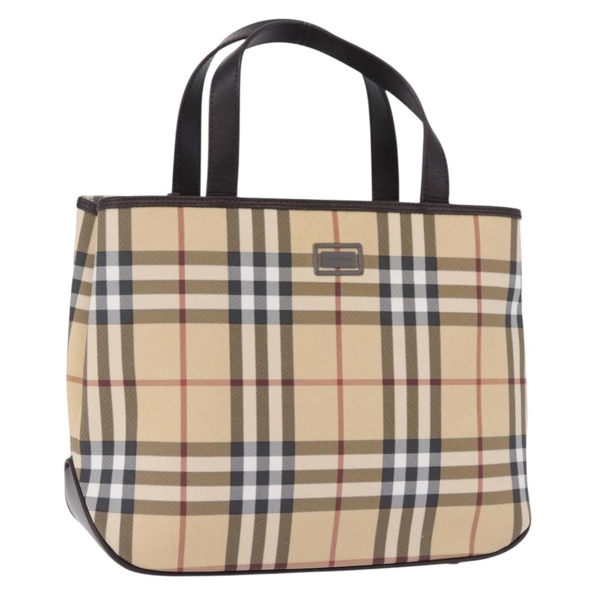 BURBERRY Nova Check Hand Bag PVC Beige Auth BA14329A