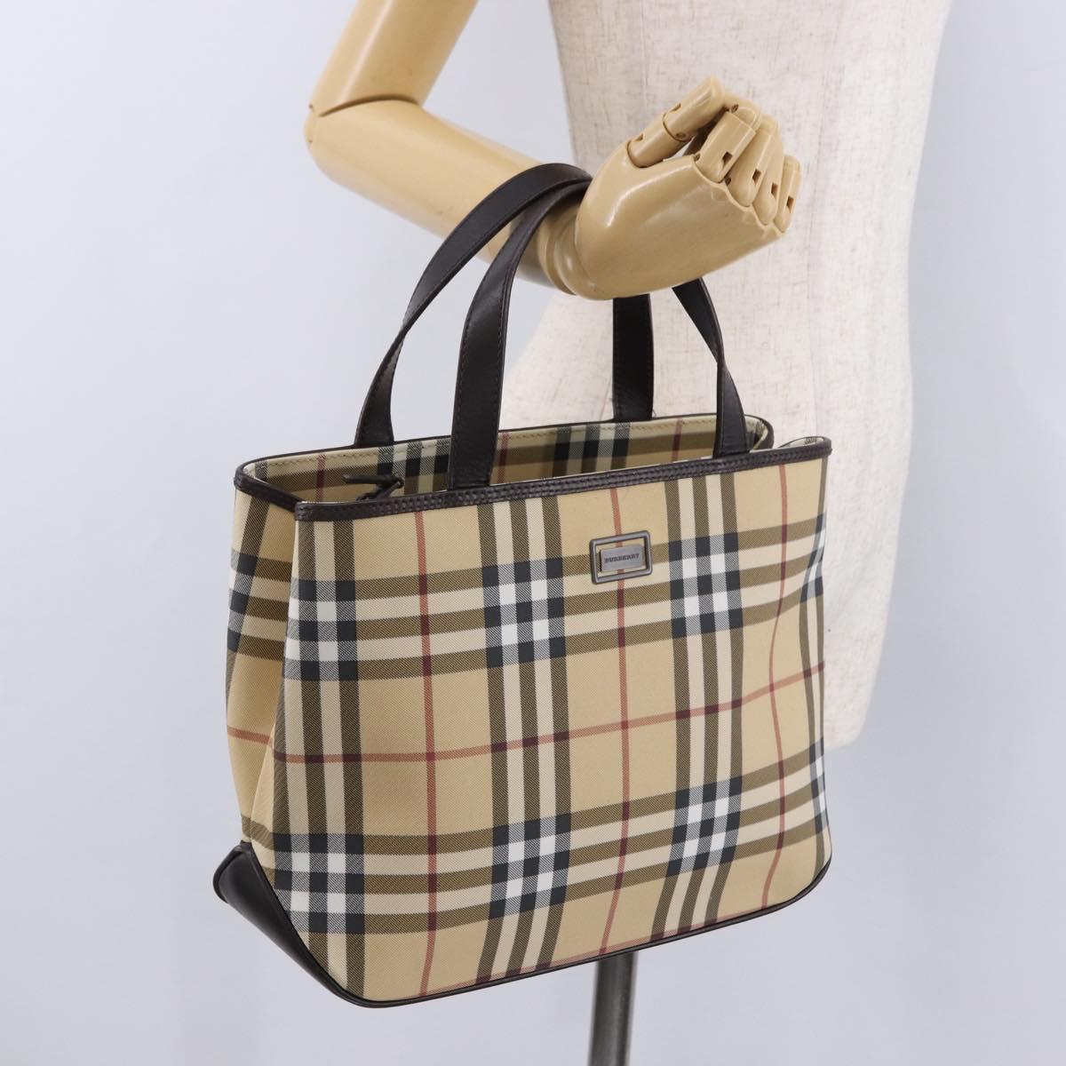 BURBERRY Nova Check Hand Bag PVC Beige Auth BA14329A