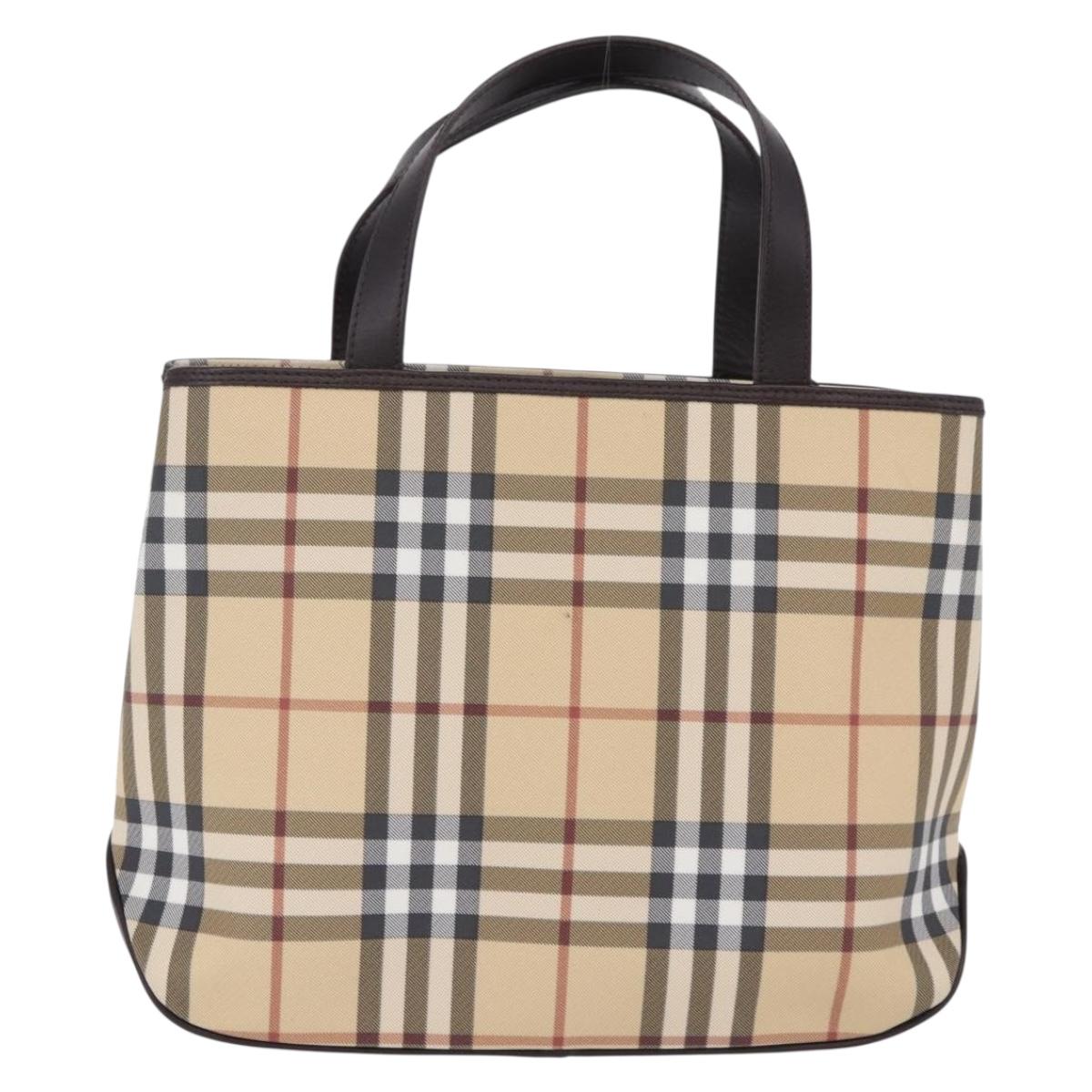 BURBERRY Nova Check Hand Bag PVC Beige Auth BA14329A