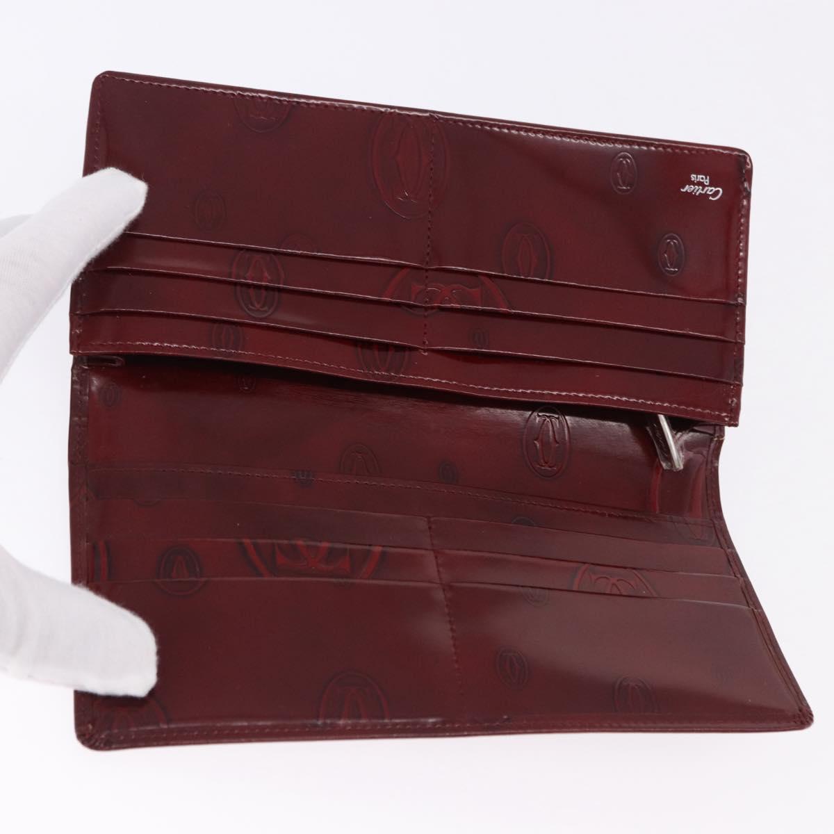 CARTIER Happy Birthday Long Wallet Patent leather Bordeaux Auth BA14336