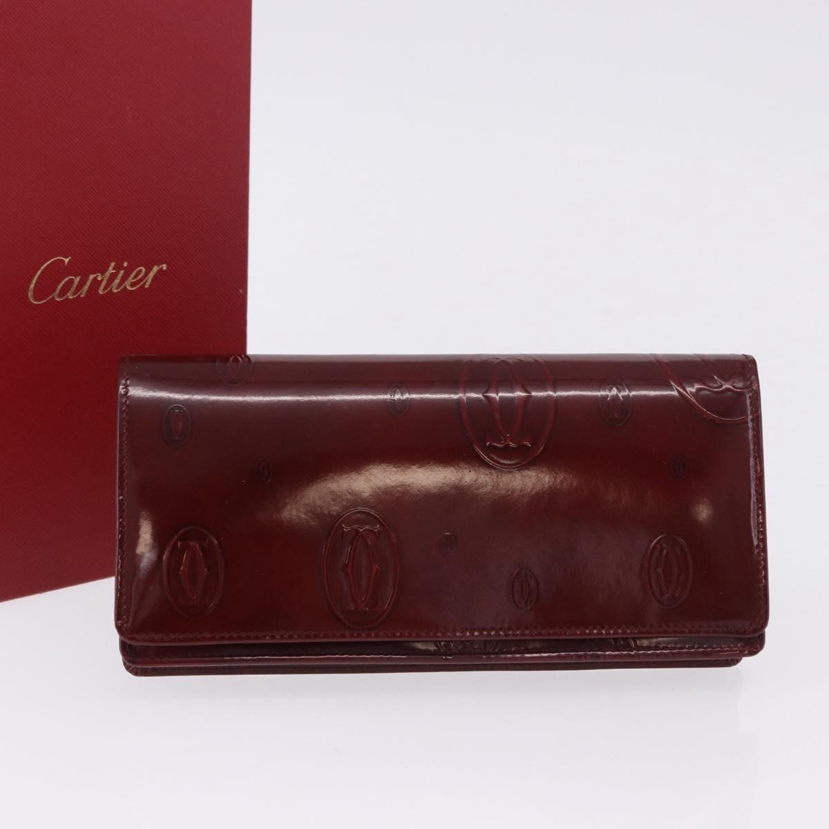 CARTIER Happy Birthday Long Wallet Patent leather Bordeaux Auth BA14336