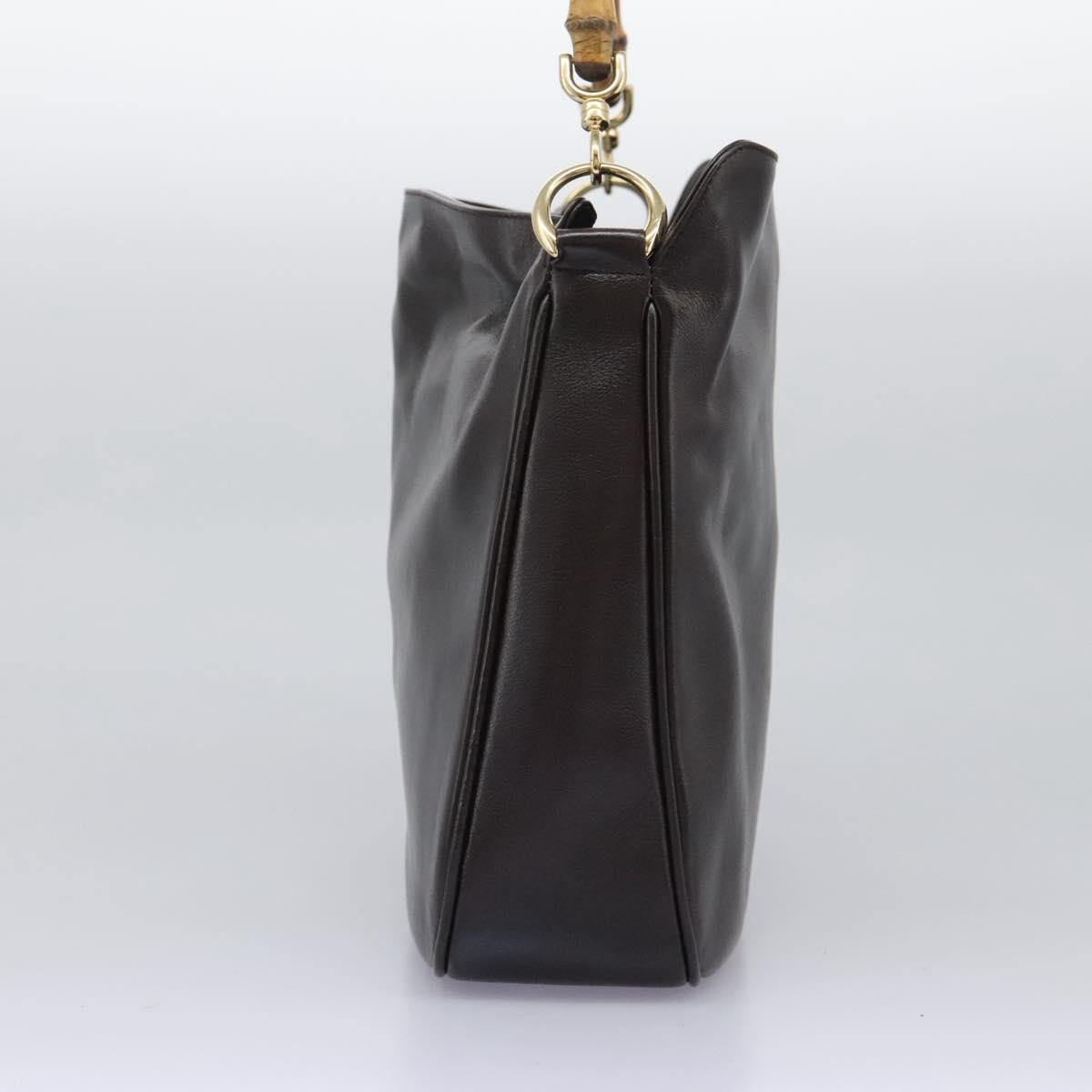 GUCCI Bamboo Hand Bag Leather Dark Brown Gold 001 3444 1638 Auth BA1434