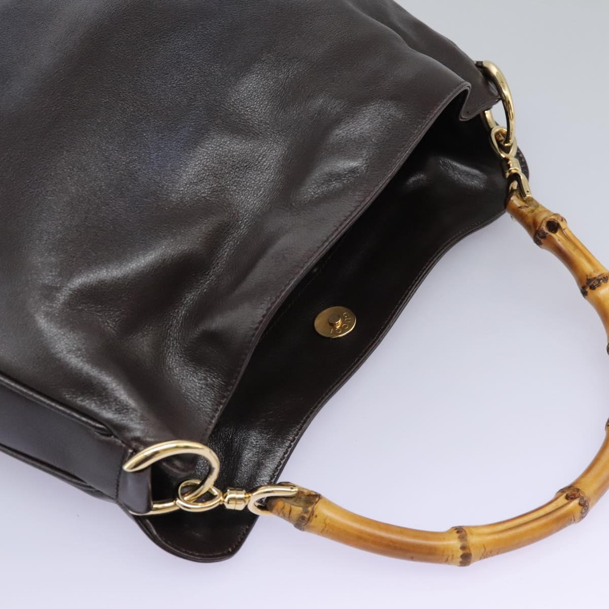 GUCCI Bamboo Hand Bag Leather Dark Brown Gold 001 3444 1638 Auth BA1434