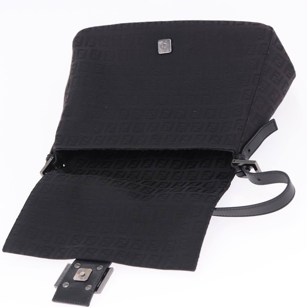 FENDI Zucchino Canvas Mamma Baguette Hand Bag Black Silver Auth BA14344