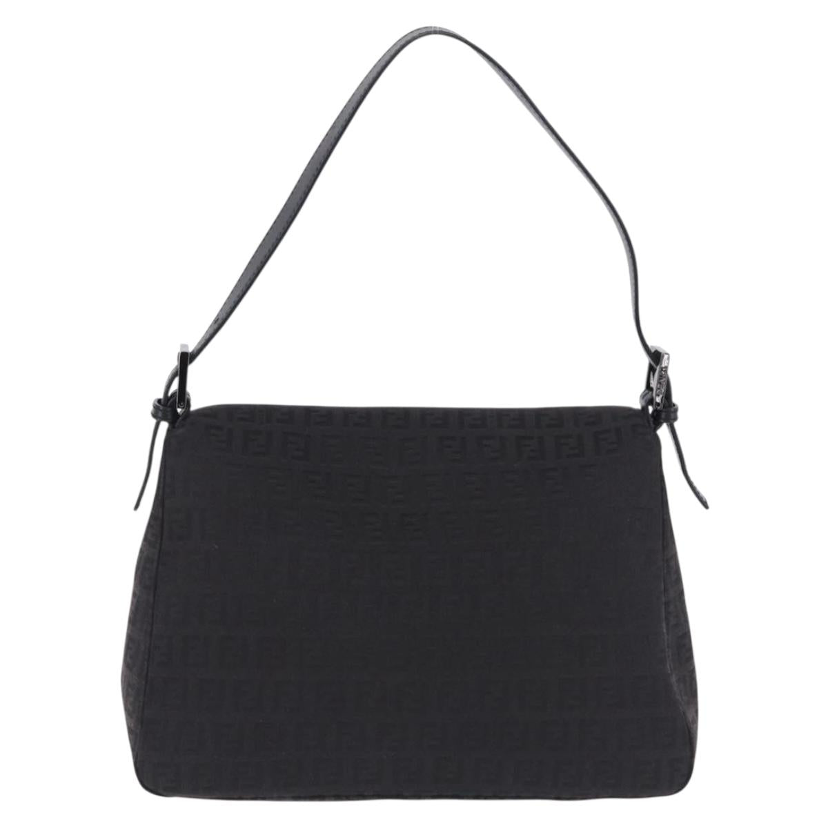 FENDI Zucchino Canvas Mamma Baguette Hand Bag Black Silver Auth BA14344