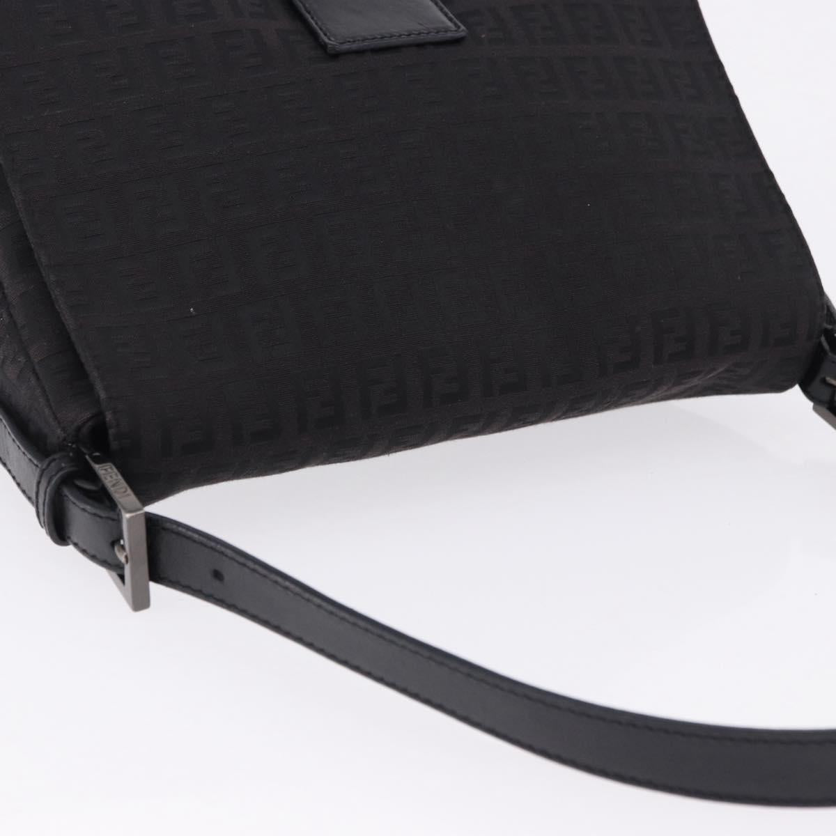 FENDI Zucchino Canvas Mamma Baguette Hand Bag Black Silver Auth BA14344