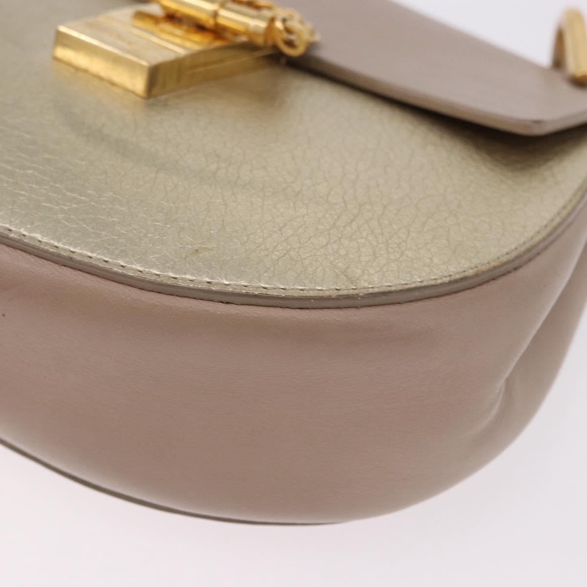 Chloe Drew Chain Shoulder Bag Leather Beige Gold Auth BA14348