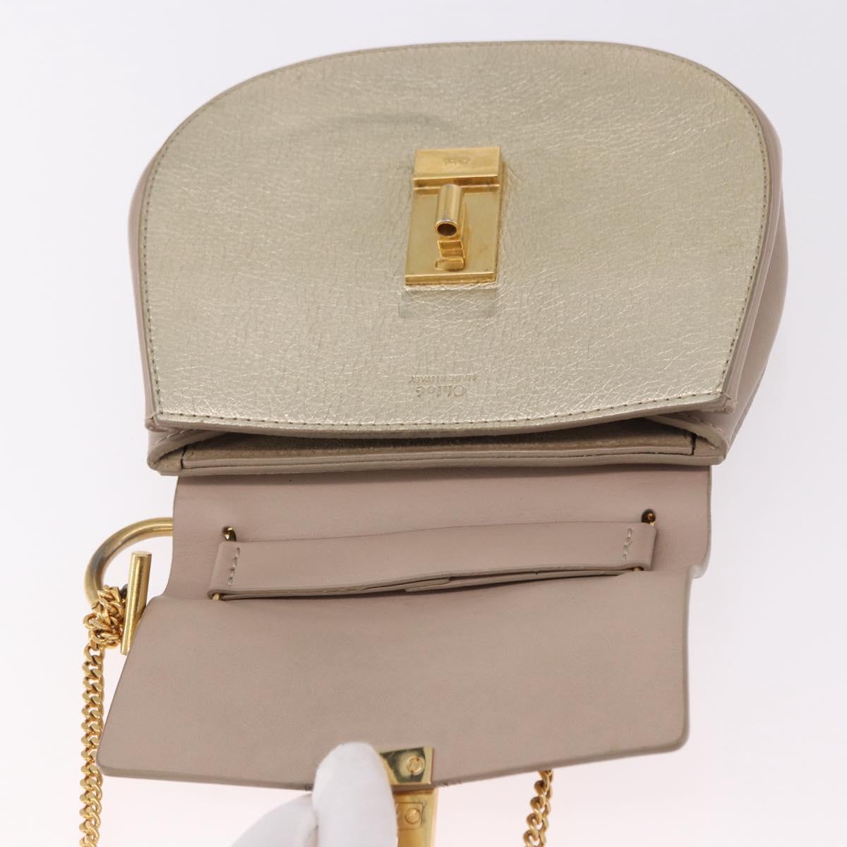 Chloe Drew Chain Shoulder Bag Leather Beige Gold Auth BA14348