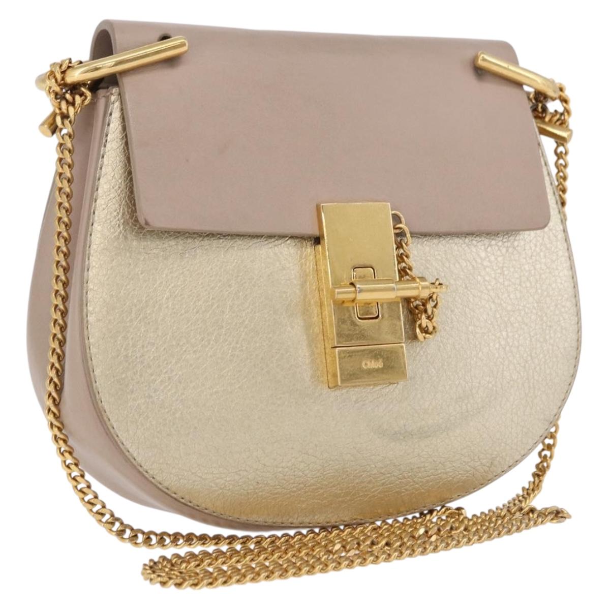 Chloe Drew Chain Shoulder Bag Leather Beige Gold Auth BA14348