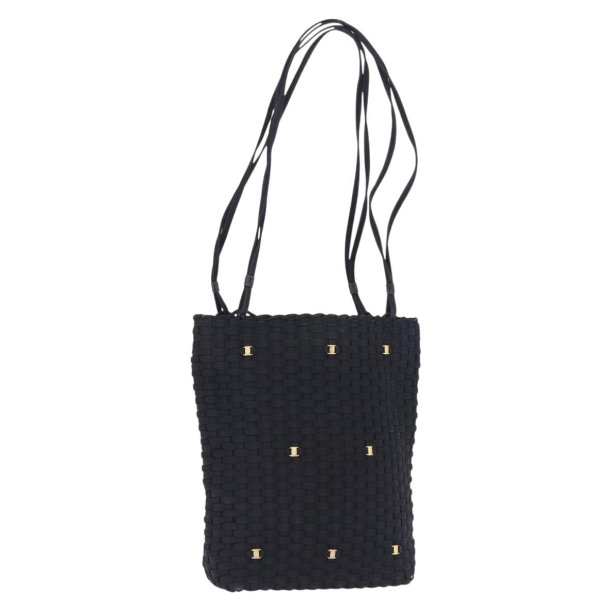 Salvatore Ferragamo Shoulder Bag Canvas Black Gold Auth BA14349A