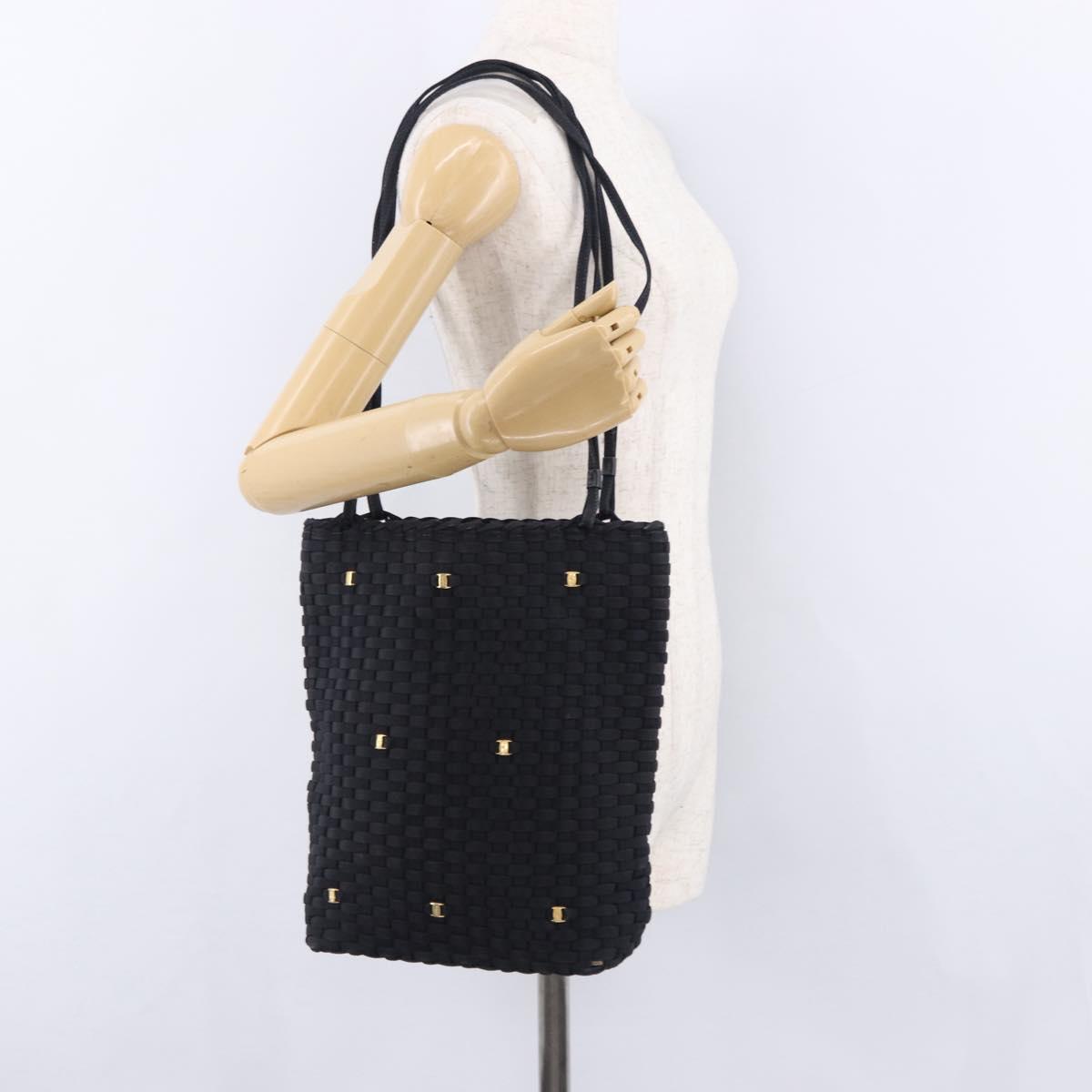 Salvatore Ferragamo Shoulder Bag Canvas Black Gold Auth BA14349A