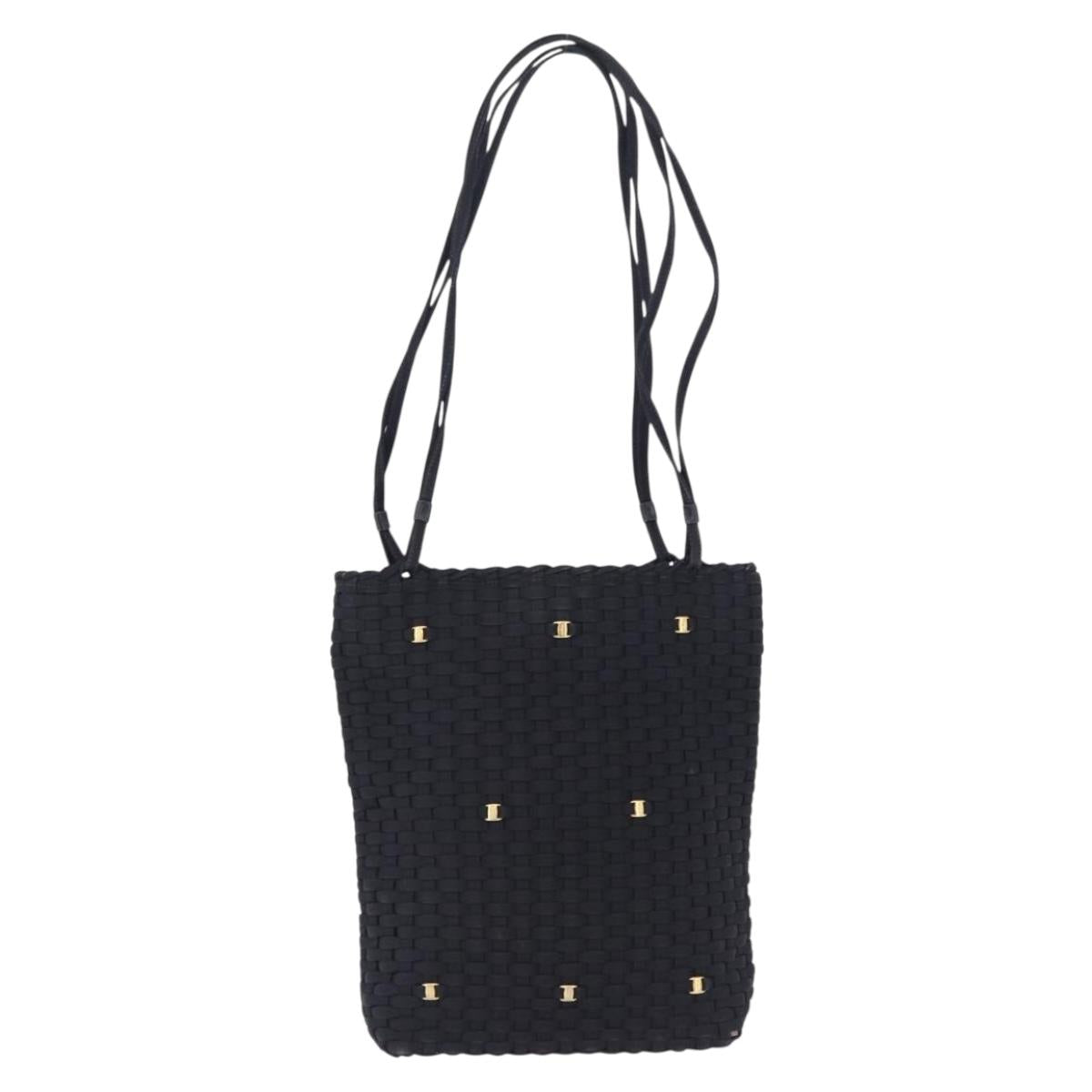 Salvatore Ferragamo Shoulder Bag Canvas Black Gold Auth BA14349A