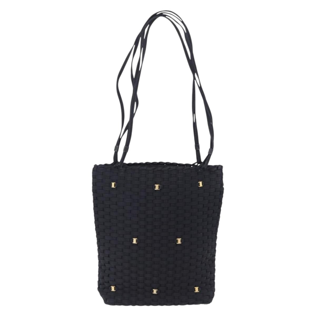 Salvatore Ferragamo Shoulder Bag Canvas Black Gold Auth BA14349A
