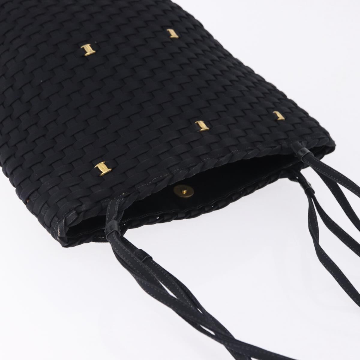 Salvatore Ferragamo Shoulder Bag Canvas Black Gold Auth BA14349A
