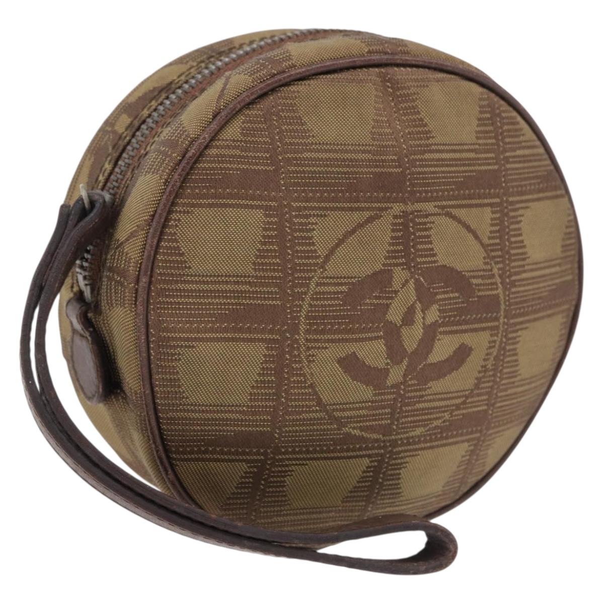 CHANEL New Travel Line Pouch Nylon Khaki CC Auth BA14351A