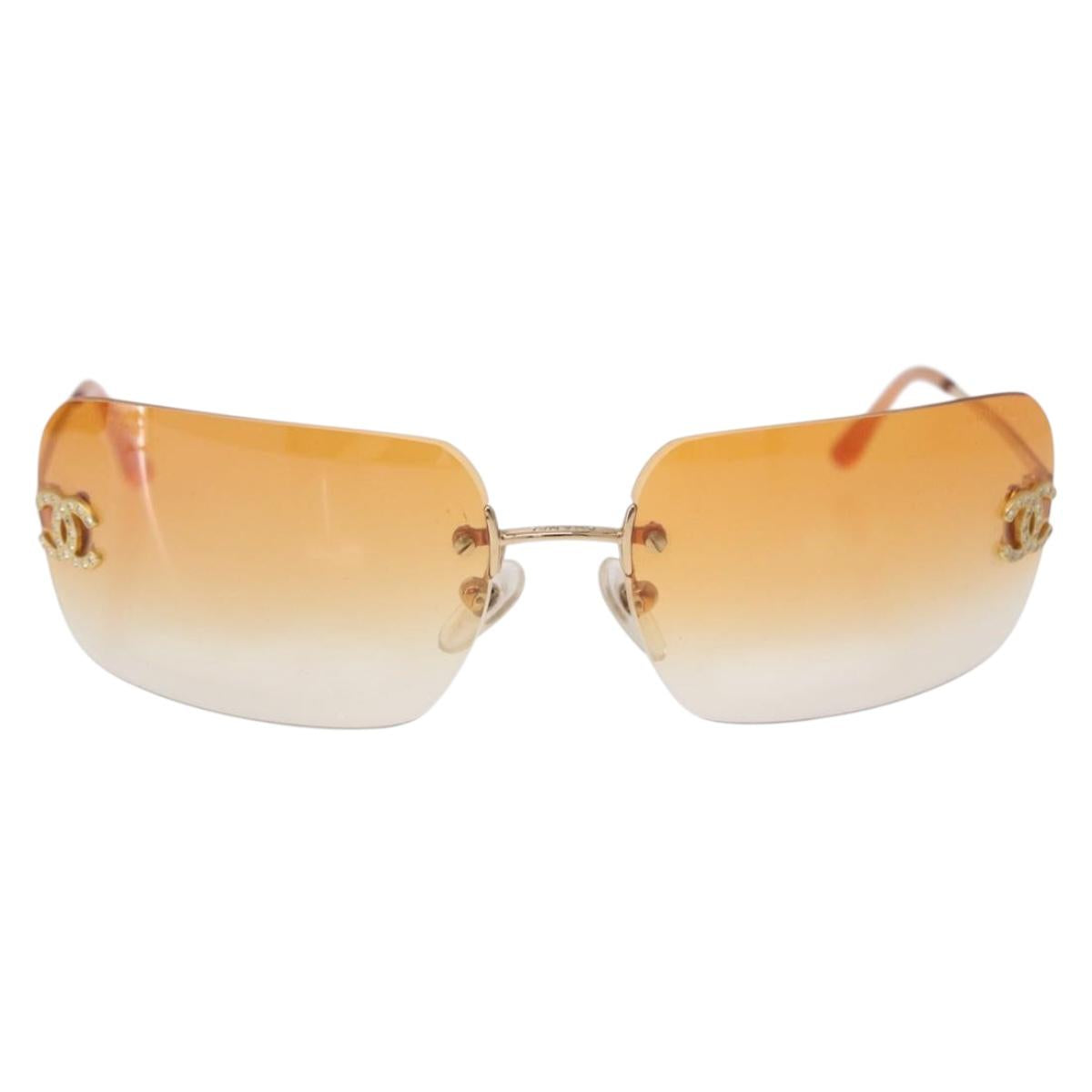 CHANEL Sunglasses metal Gold CC Auth BA14352M