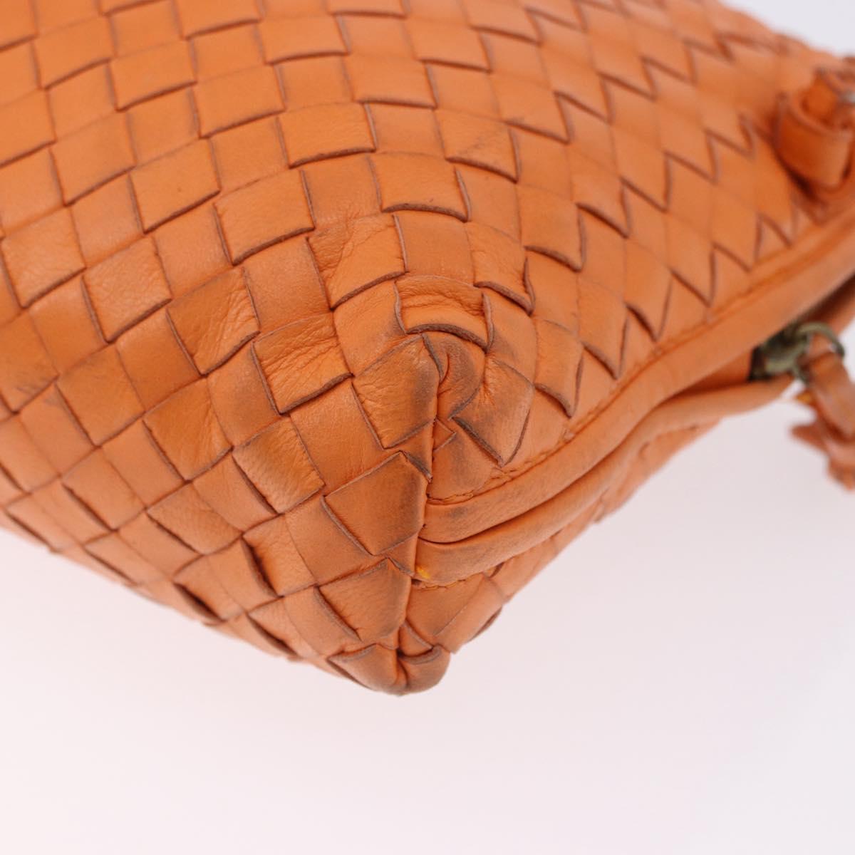 BOTTEGA VENETA INTRECCIATO Shoulder Bag Leather Orange Gold Auth BA14353