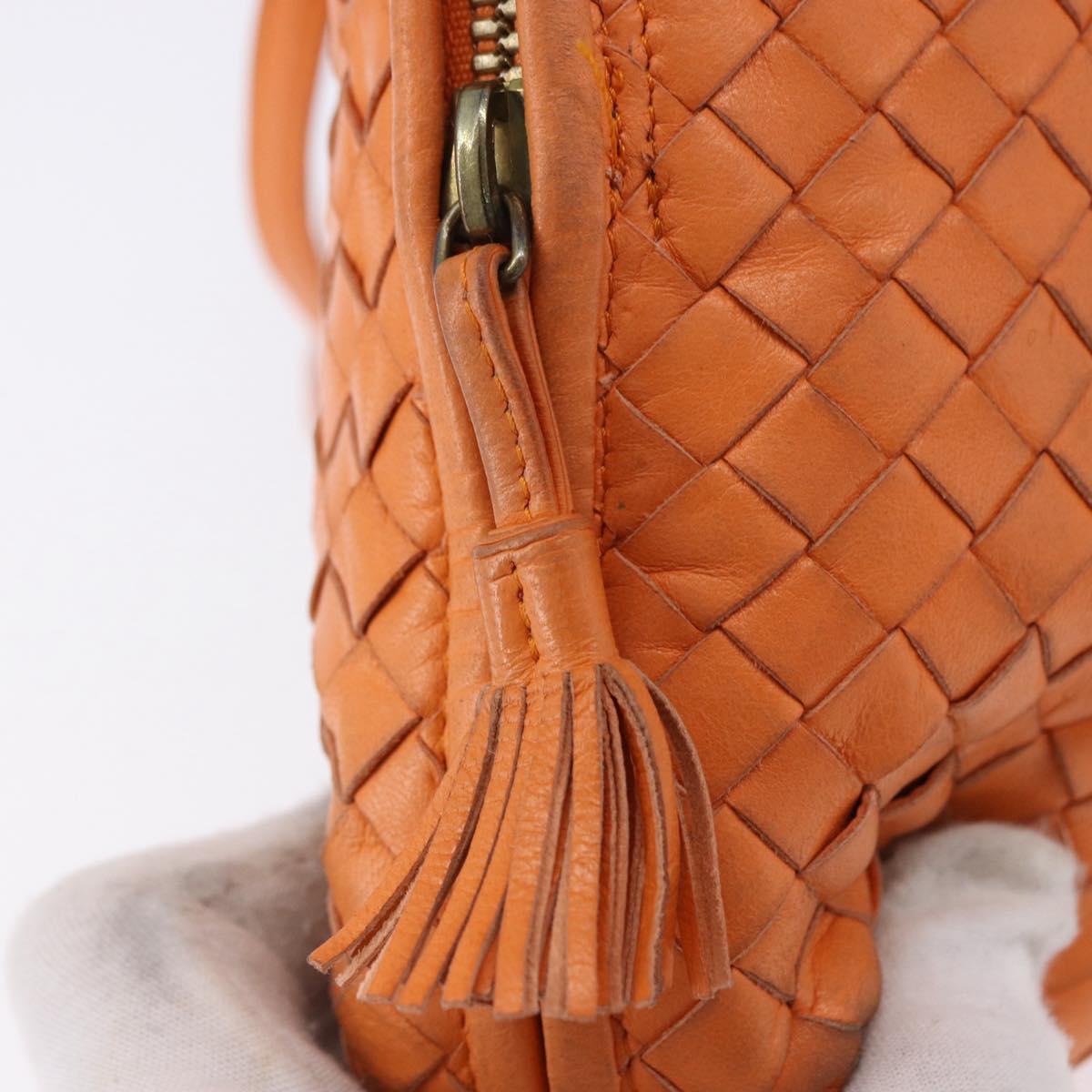 BOTTEGA VENETA INTRECCIATO Shoulder Bag Leather Orange Gold Auth BA14353