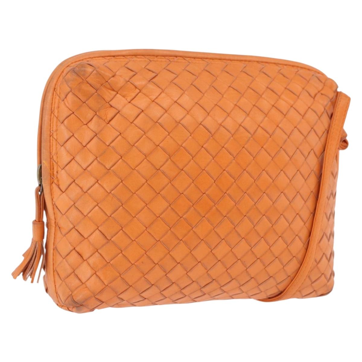 BOTTEGA VENETA INTRECCIATO Shoulder Bag Leather Orange Gold Auth BA14353