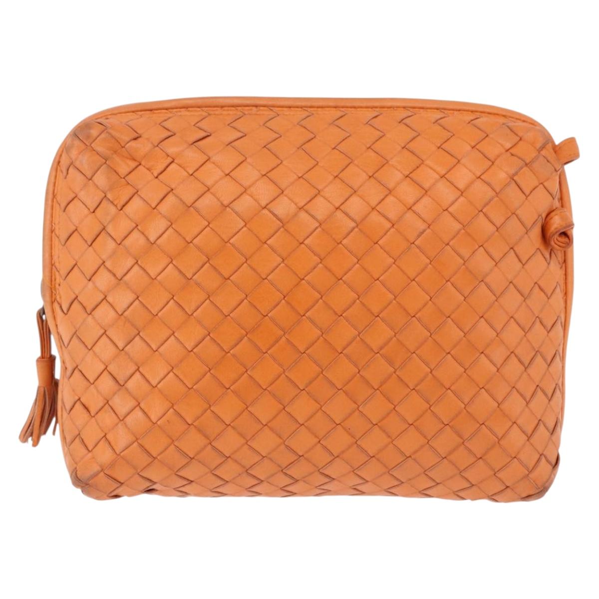 BOTTEGA VENETA INTRECCIATO Shoulder Bag Leather Orange Gold Auth BA14353
