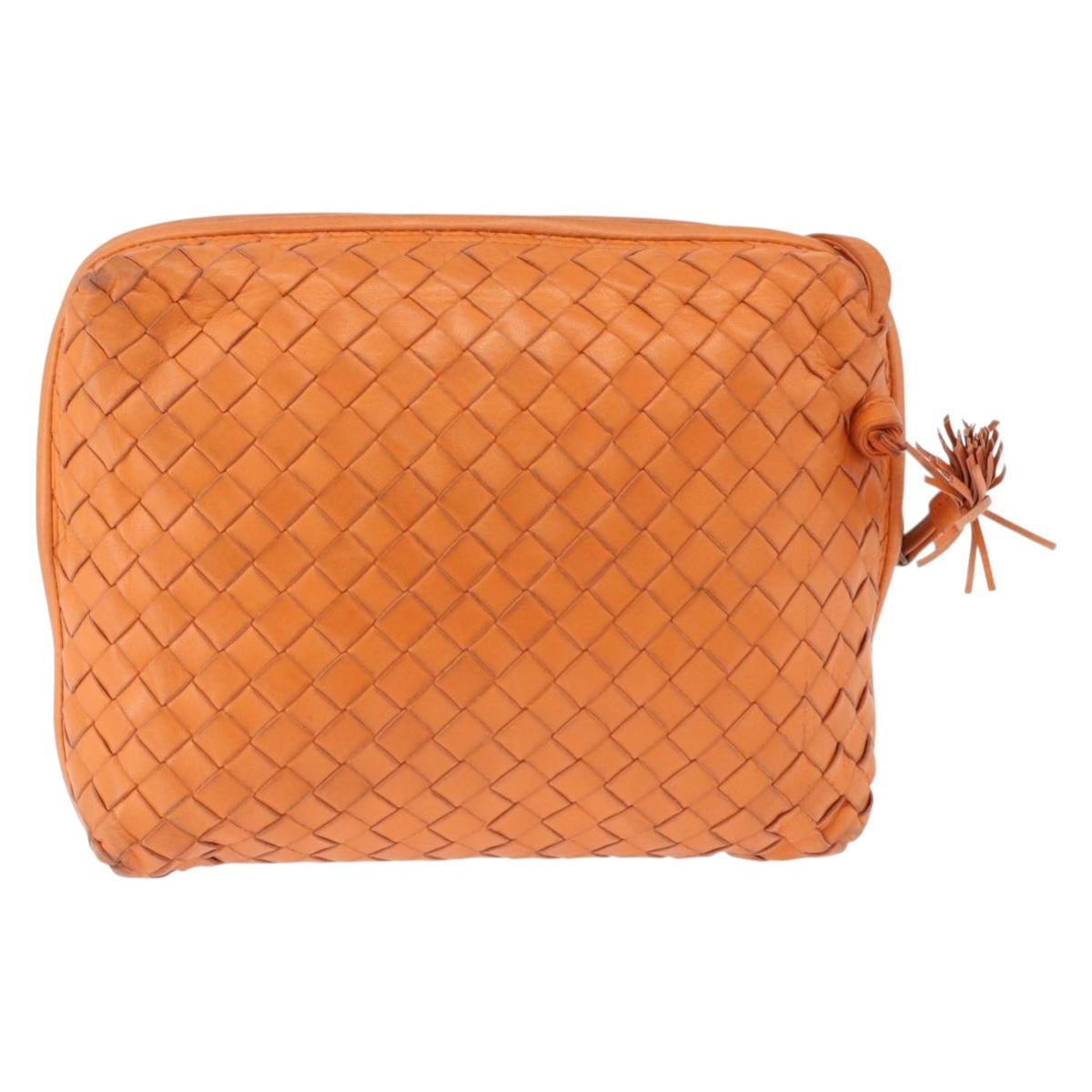 BOTTEGA VENETA INTRECCIATO Shoulder Bag Leather Orange Gold Auth BA14353