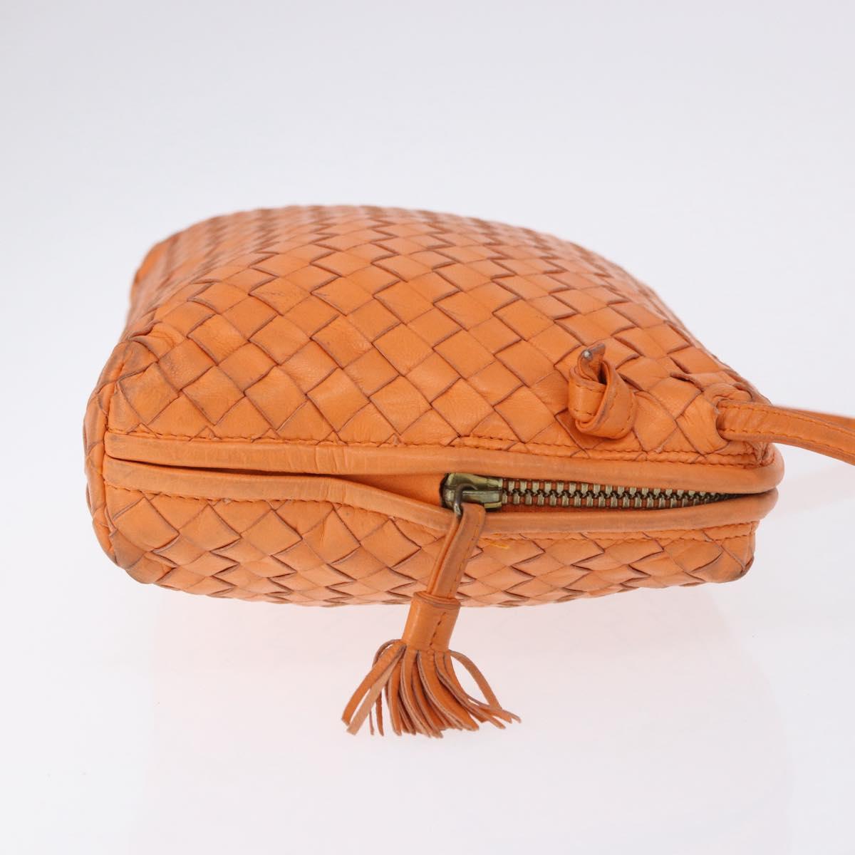 BOTTEGA VENETA INTRECCIATO Shoulder Bag Leather Orange Gold Auth BA14353
