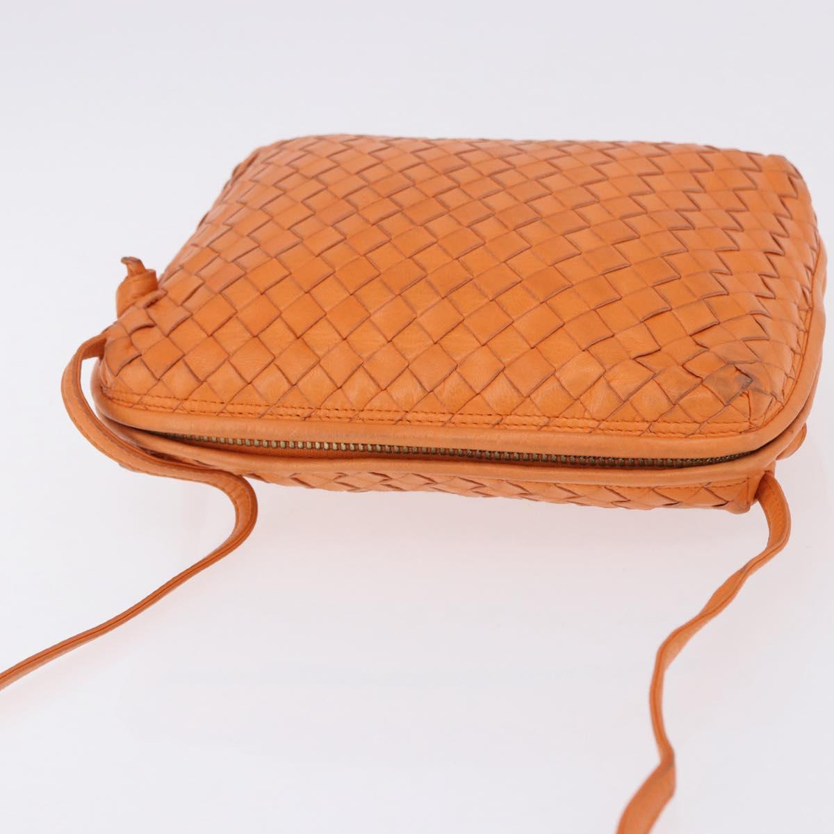 BOTTEGA VENETA INTRECCIATO Shoulder Bag Leather Orange Gold Auth BA14353