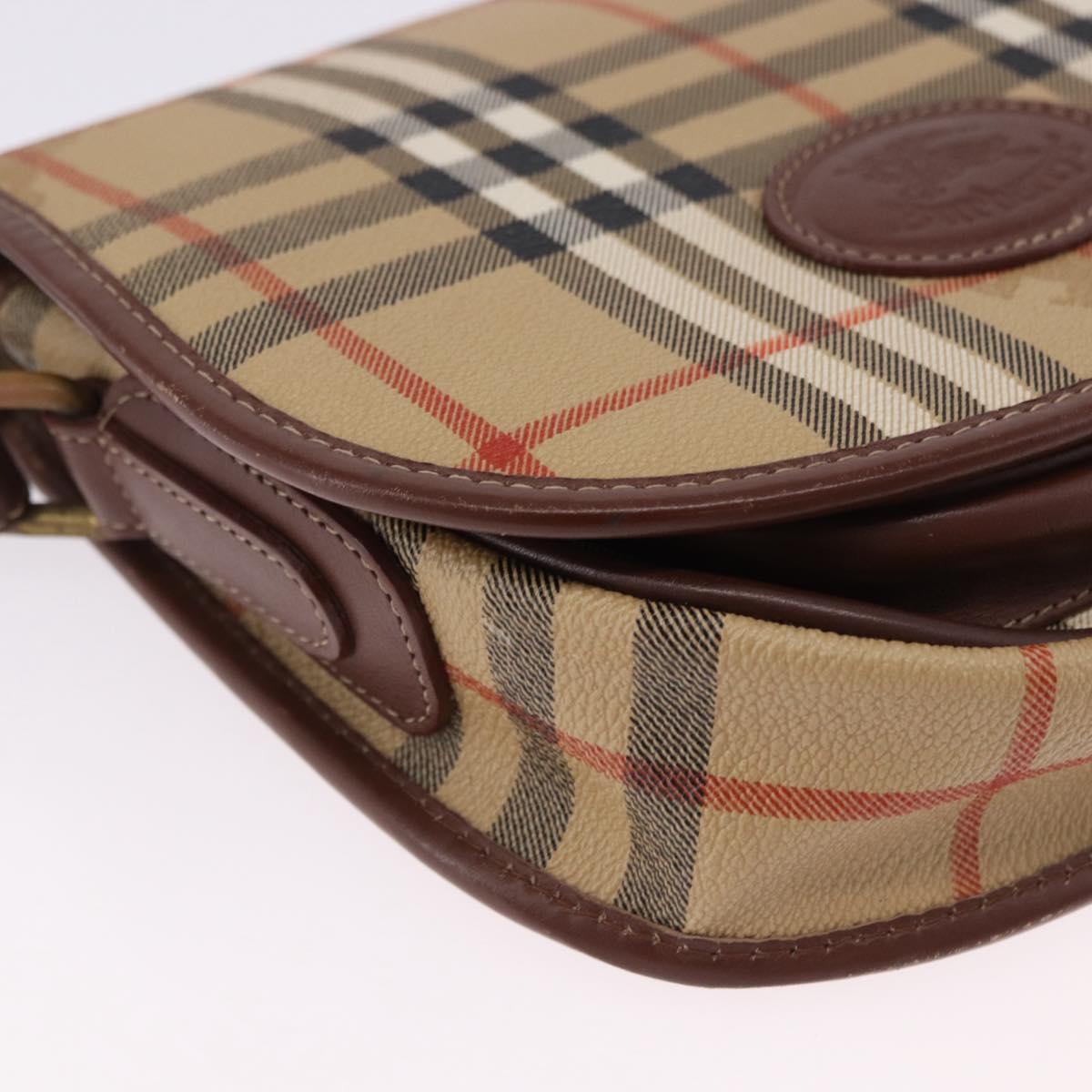 Burberrys Nova Check Shoulder Bag PVC Beige Gold Auth BA14355