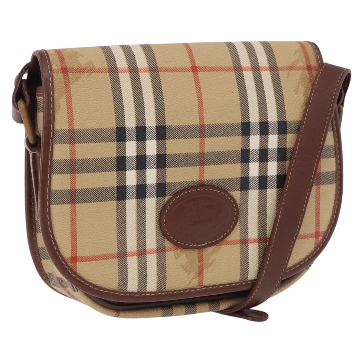 Burberrys Nova Check Shoulder Bag PVC Beige Gold Auth BA14355