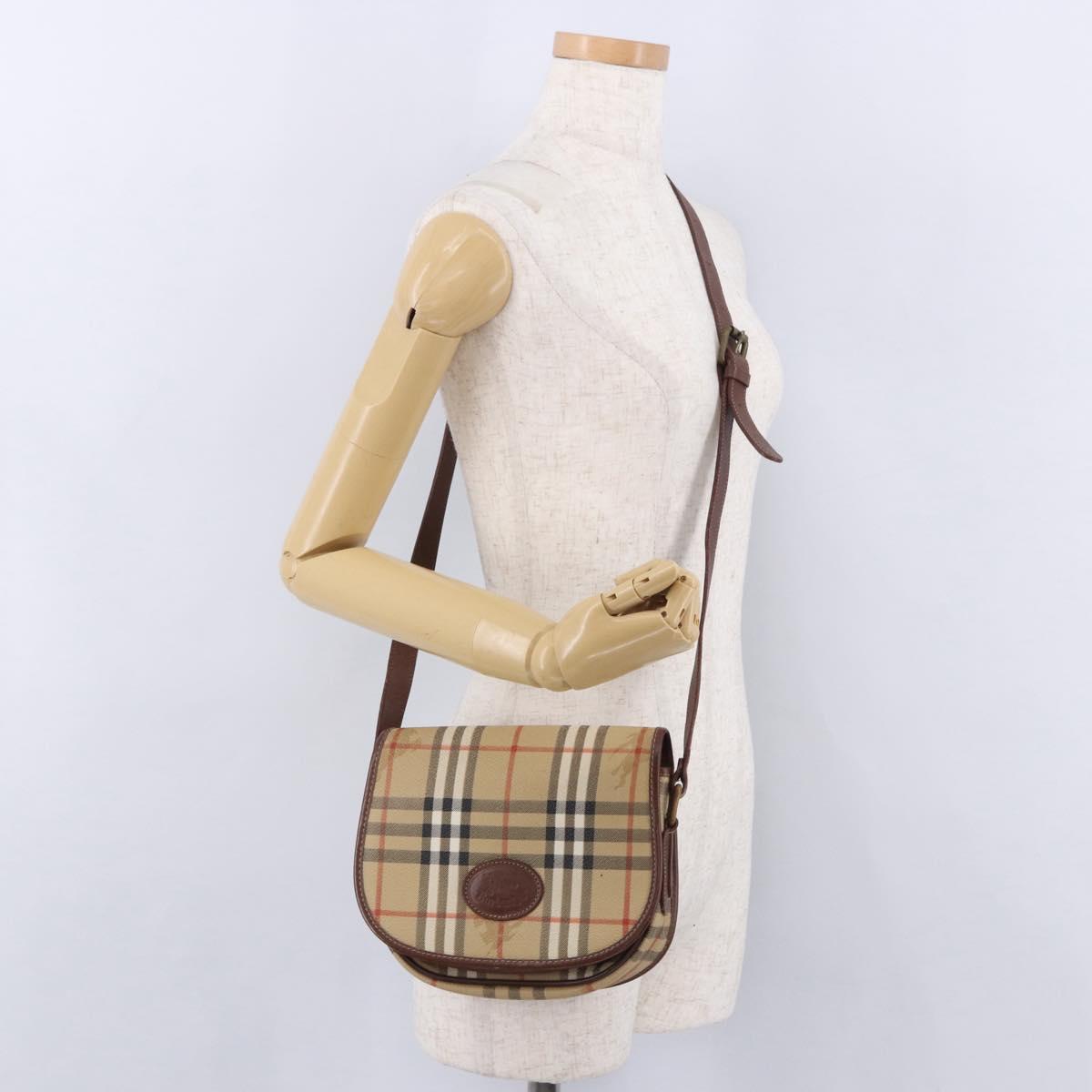 Burberrys Nova Check Shoulder Bag PVC Beige Gold Auth BA14355
