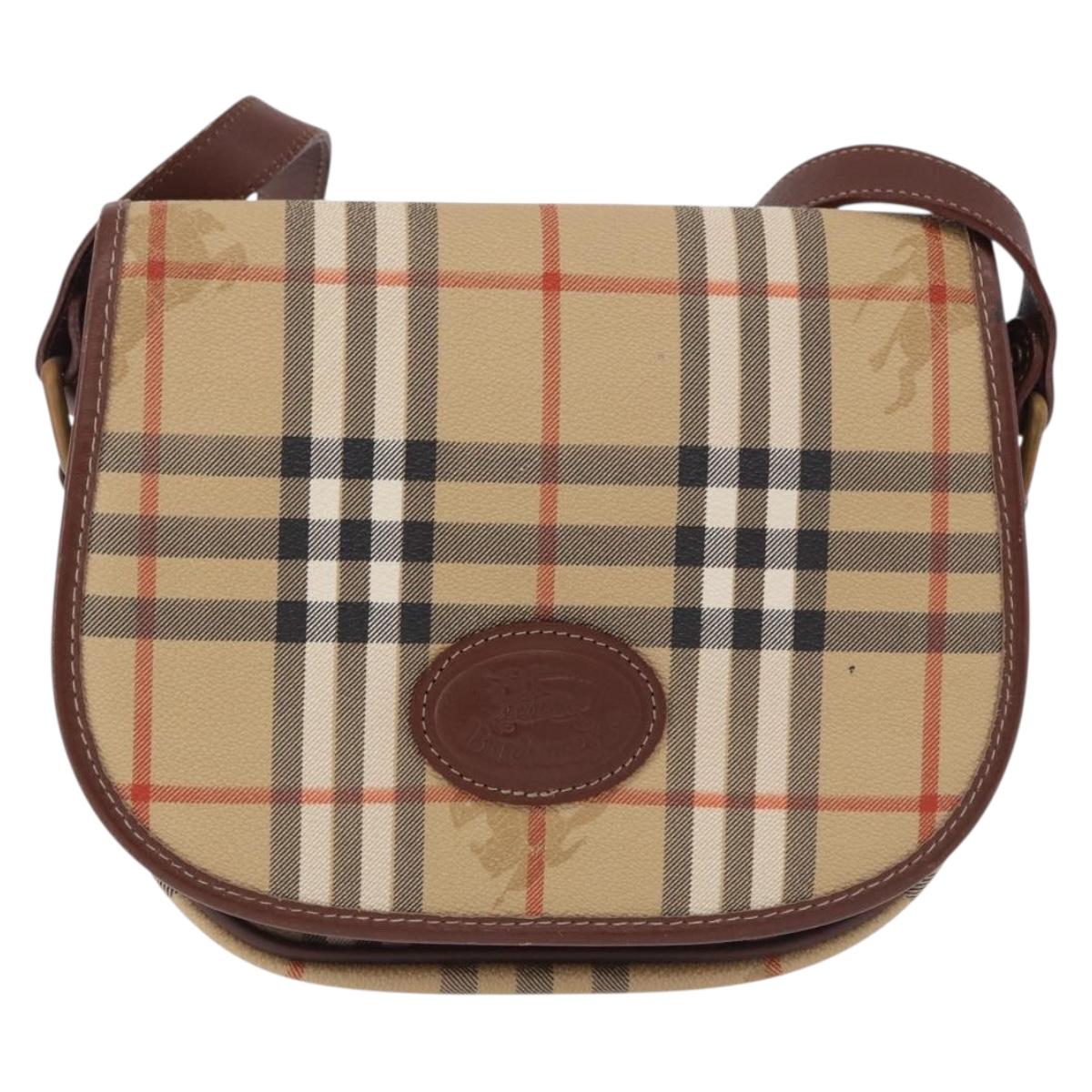 Burberrys Nova Check Shoulder Bag PVC Beige Gold Auth BA14355