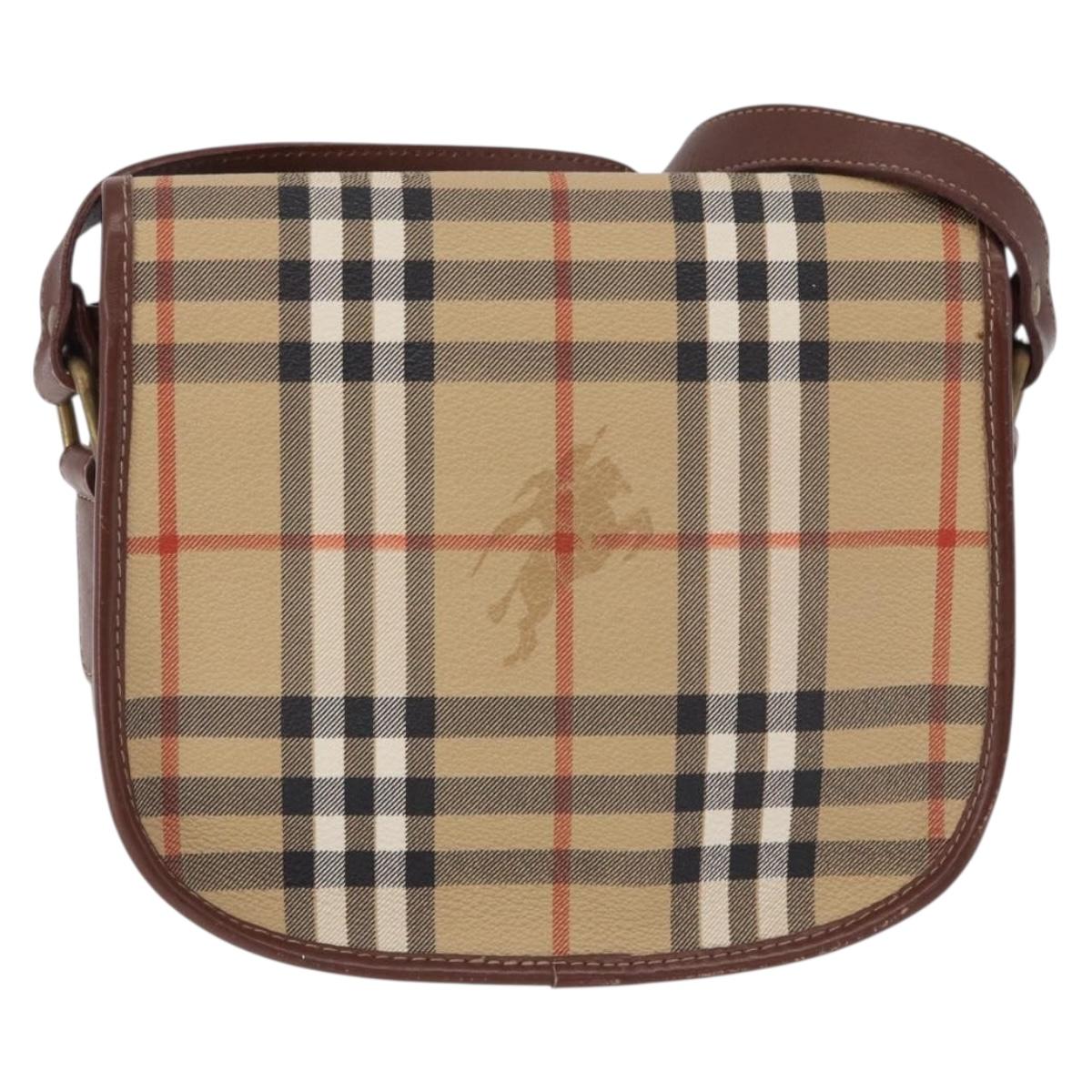 Burberrys Nova Check Shoulder Bag PVC Beige Gold Auth BA14355