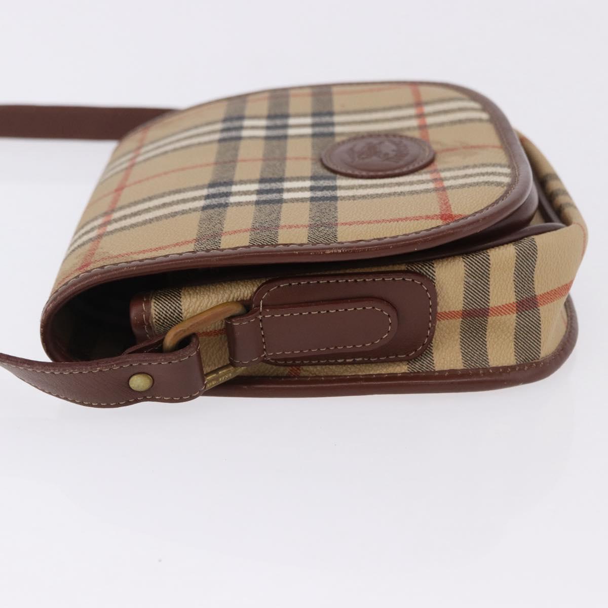 Burberrys Nova Check Shoulder Bag PVC Beige Gold Auth BA14355