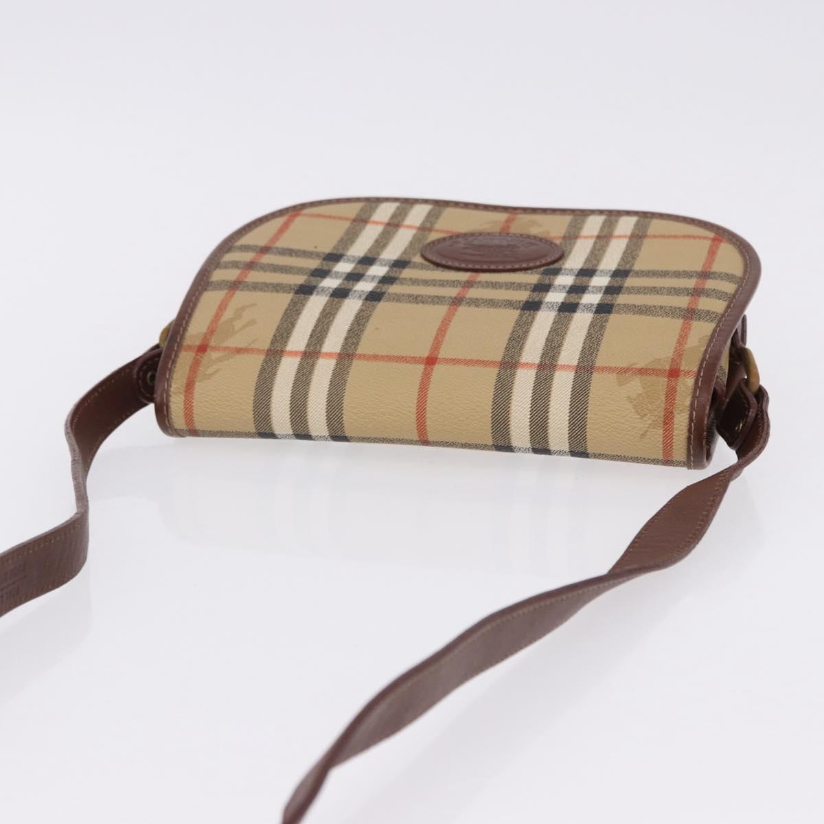 Burberrys Nova Check Shoulder Bag PVC Beige Gold Auth BA14355