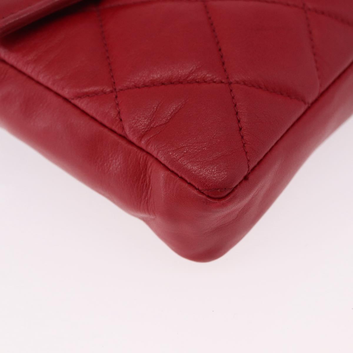 CHANEL Matelasse Waist bag Lamb Skin Red Gold CC Auth BA14358