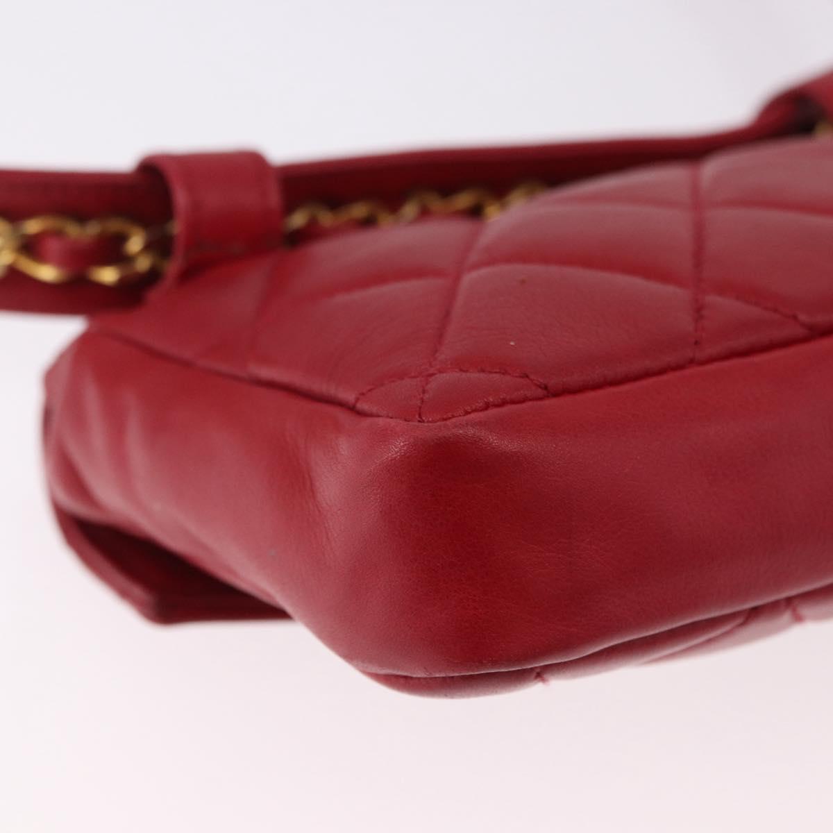 CHANEL Matelasse Waist bag Lamb Skin Red Gold CC Auth BA14358