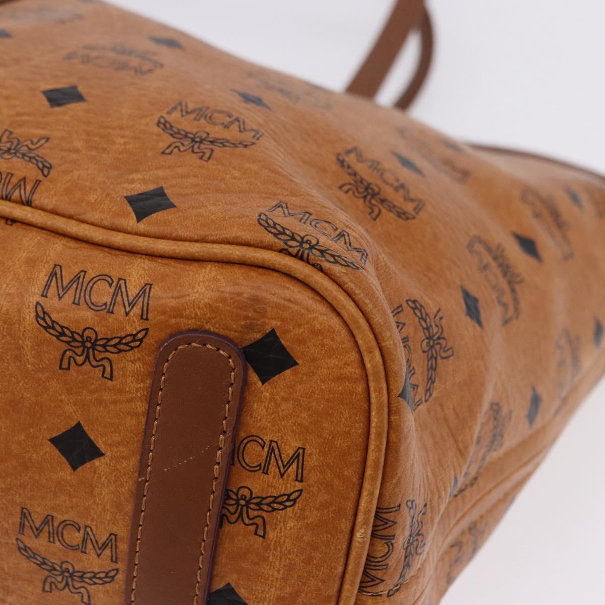 MCM Vicetos Logogram Tote Bag PVC Leather Brown Gold Auth BA14361