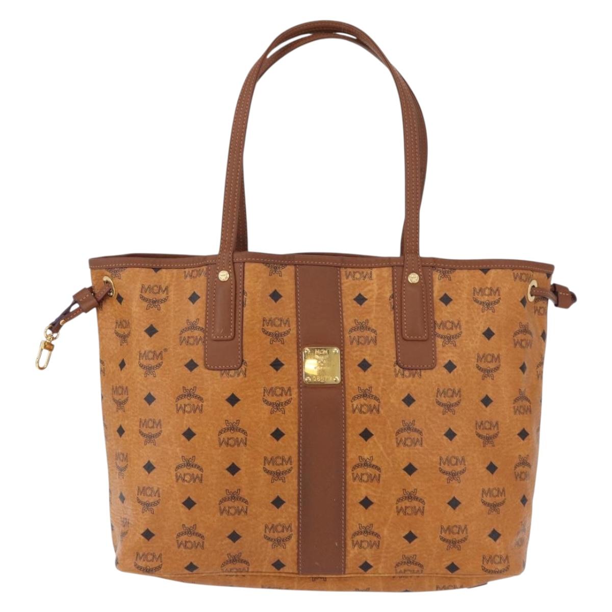 MCM Vicetos Logogram Tote Bag PVC Leather Brown Gold Auth BA14361