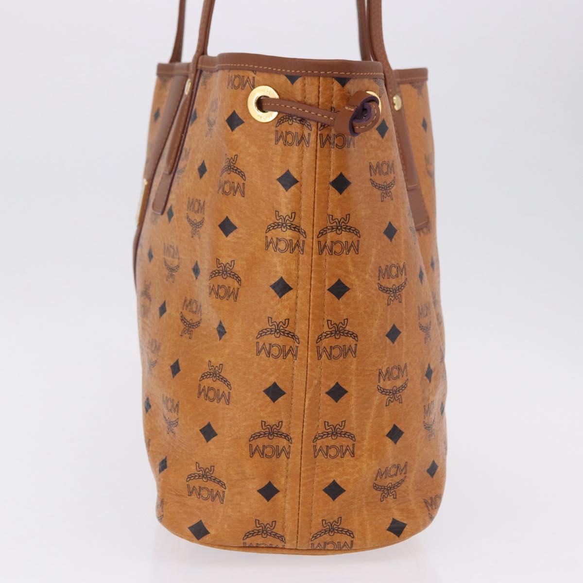 MCM Vicetos Logogram Tote Bag PVC Leather Brown Gold Auth BA14361