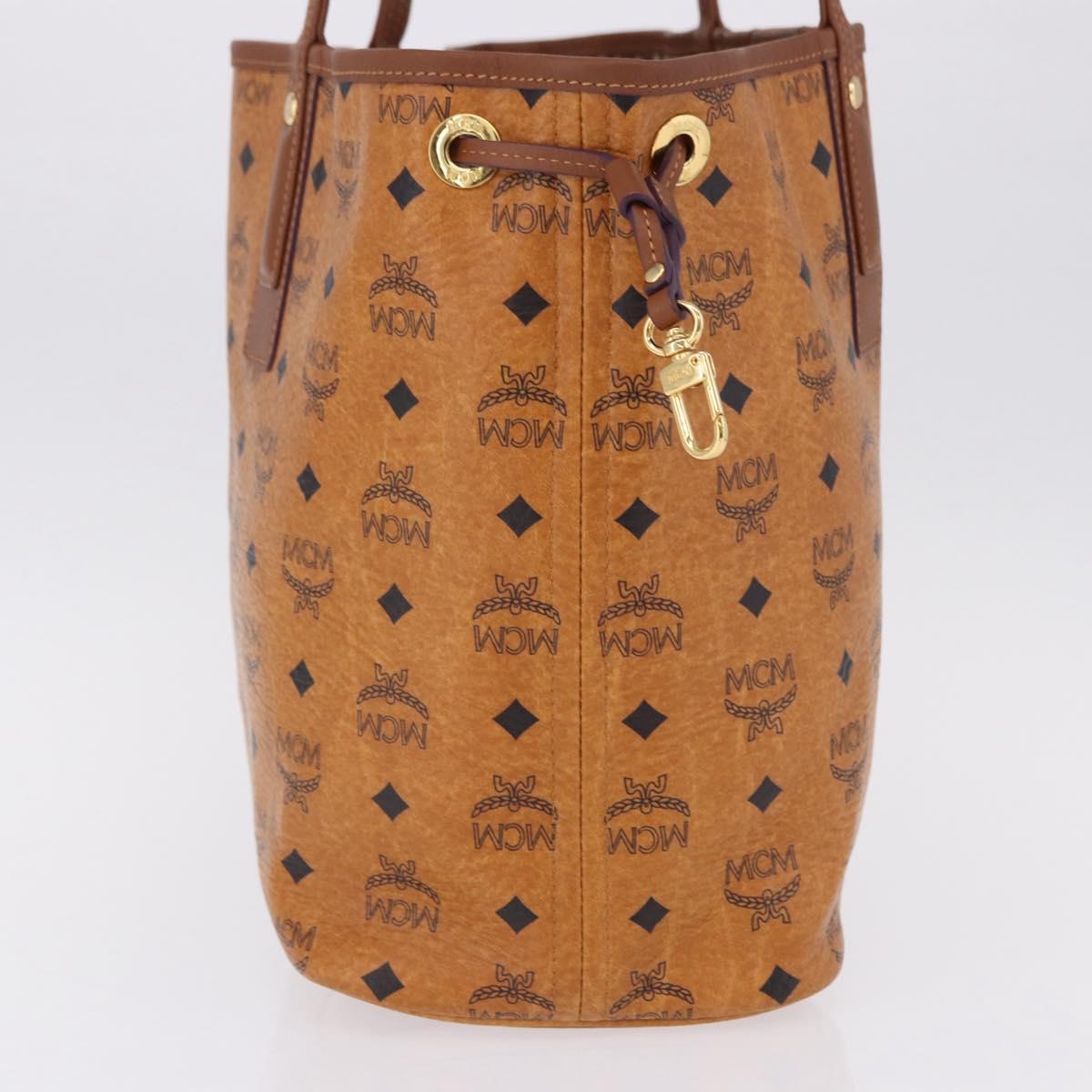 MCM Vicetos Logogram Tote Bag PVC Leather Brown Gold Auth BA14361