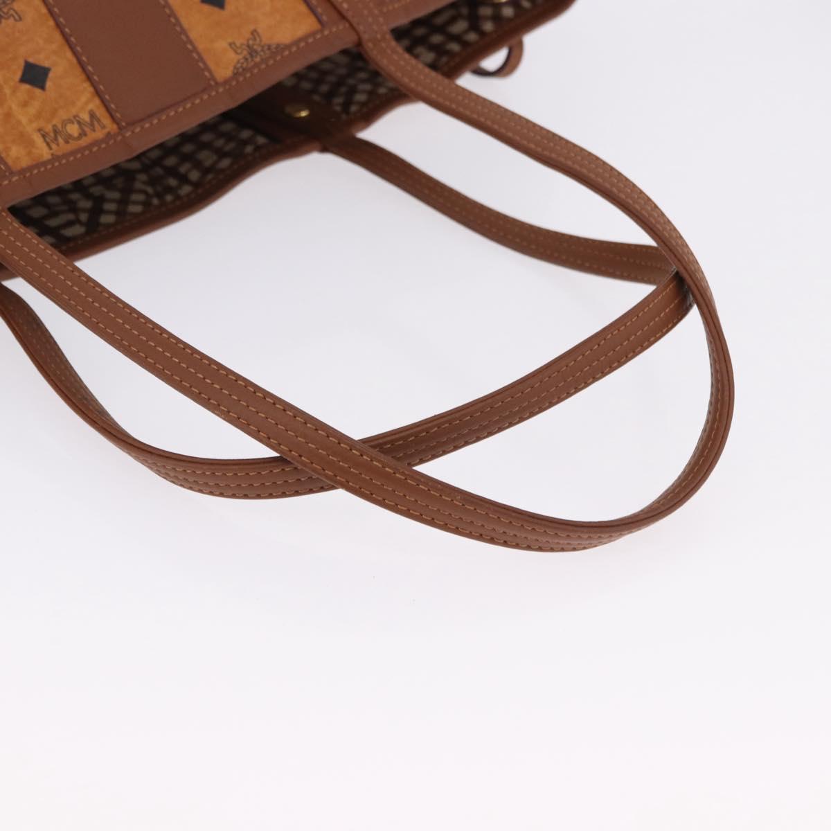 MCM Vicetos Logogram Tote Bag PVC Leather Brown Gold Auth BA14361