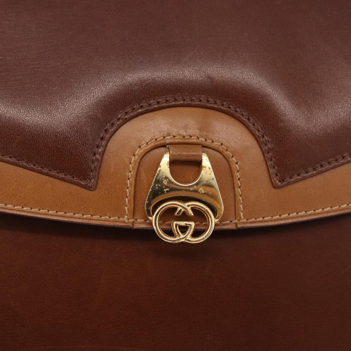 GUCCI Shoulder Bag Leather Brown Gold Auth BA14363A