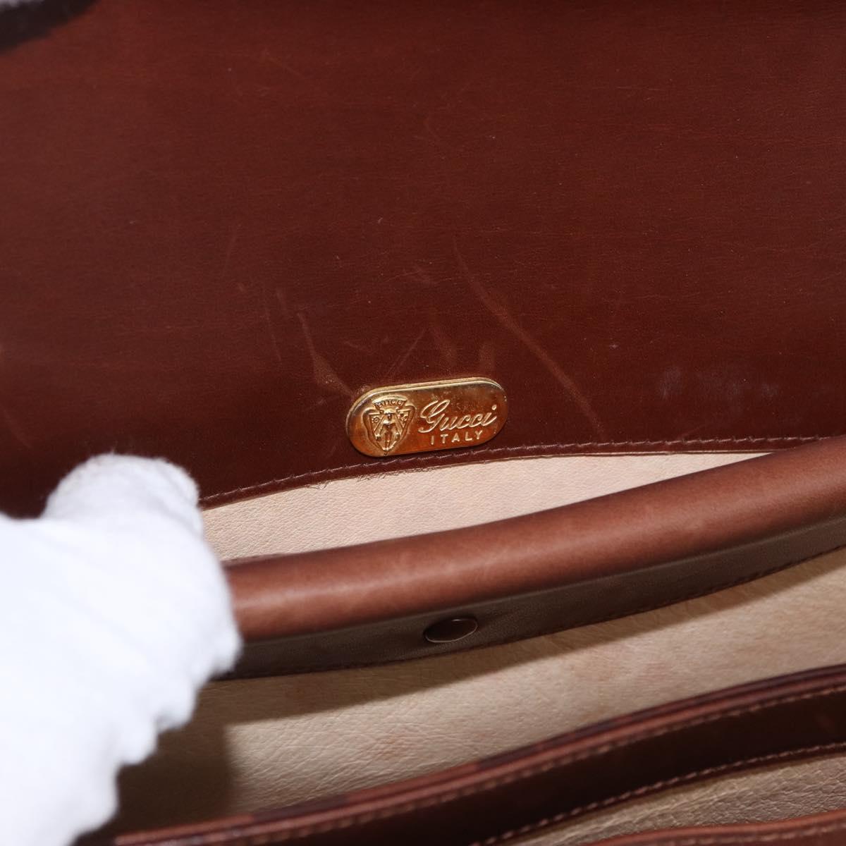 GUCCI Shoulder Bag Leather Brown Gold Auth BA14363A
