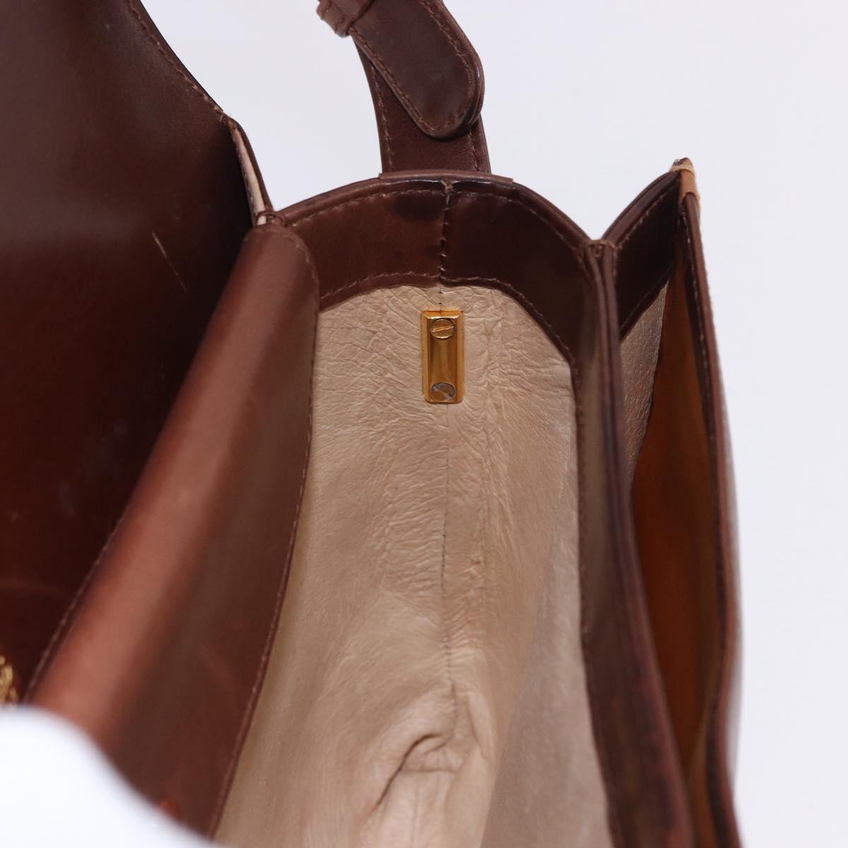 GUCCI Shoulder Bag Leather Brown Gold Auth BA14363A