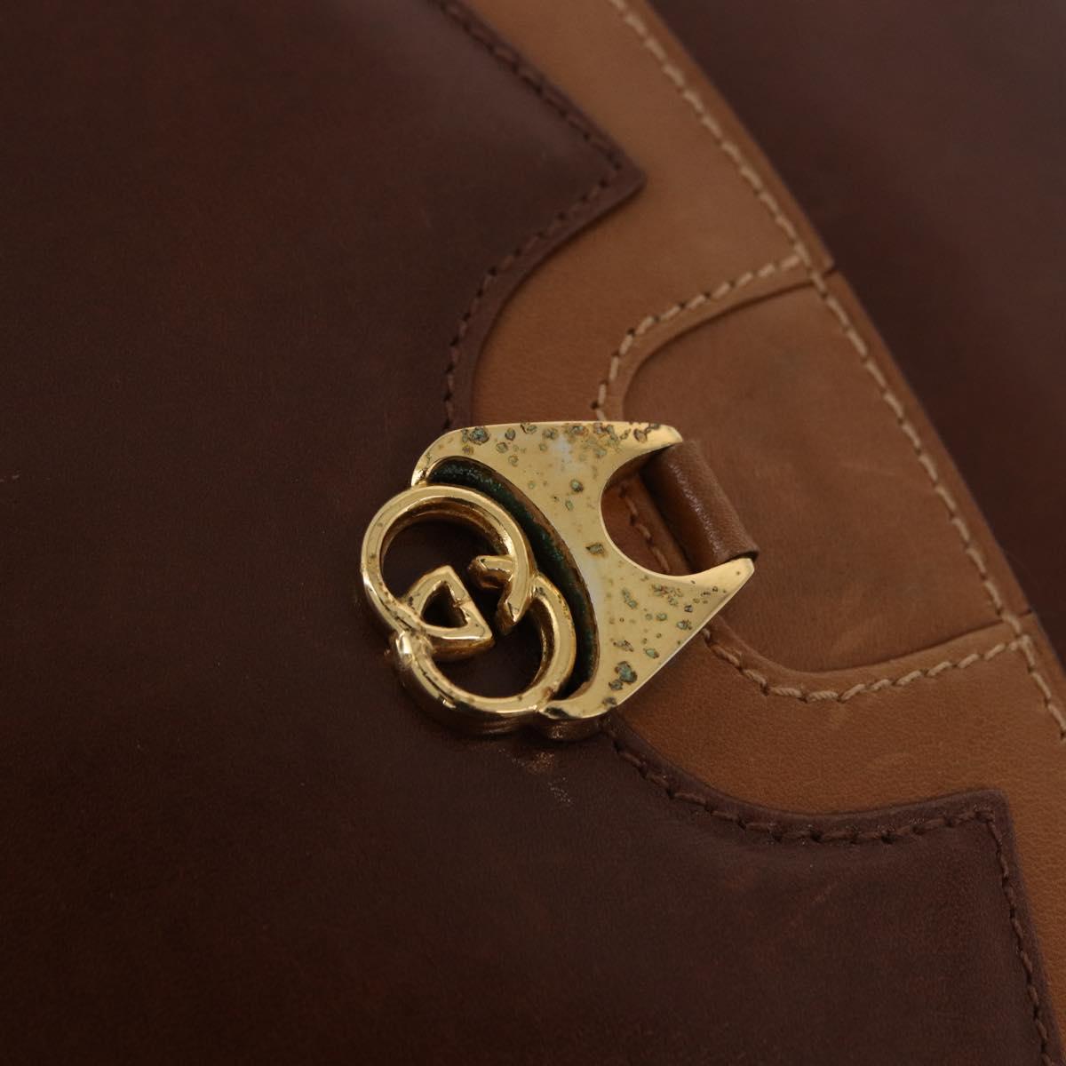 GUCCI Shoulder Bag Leather Brown Gold Auth BA14363A