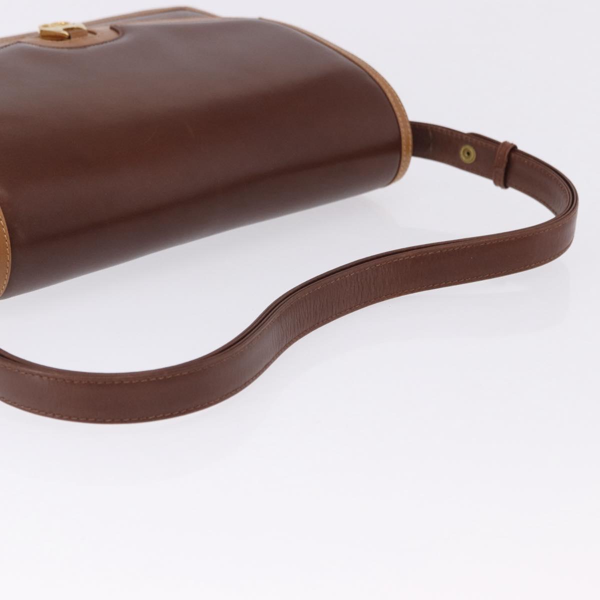 GUCCI Shoulder Bag Leather Brown Gold Auth BA14363A