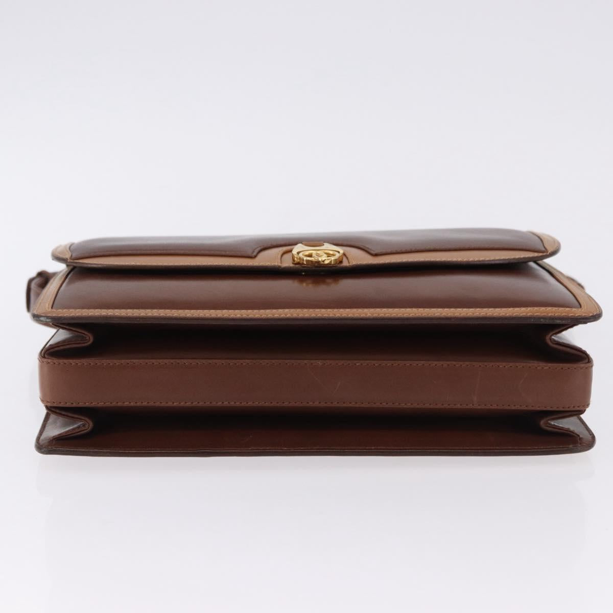 GUCCI Shoulder Bag Leather Brown Gold Auth BA14363A