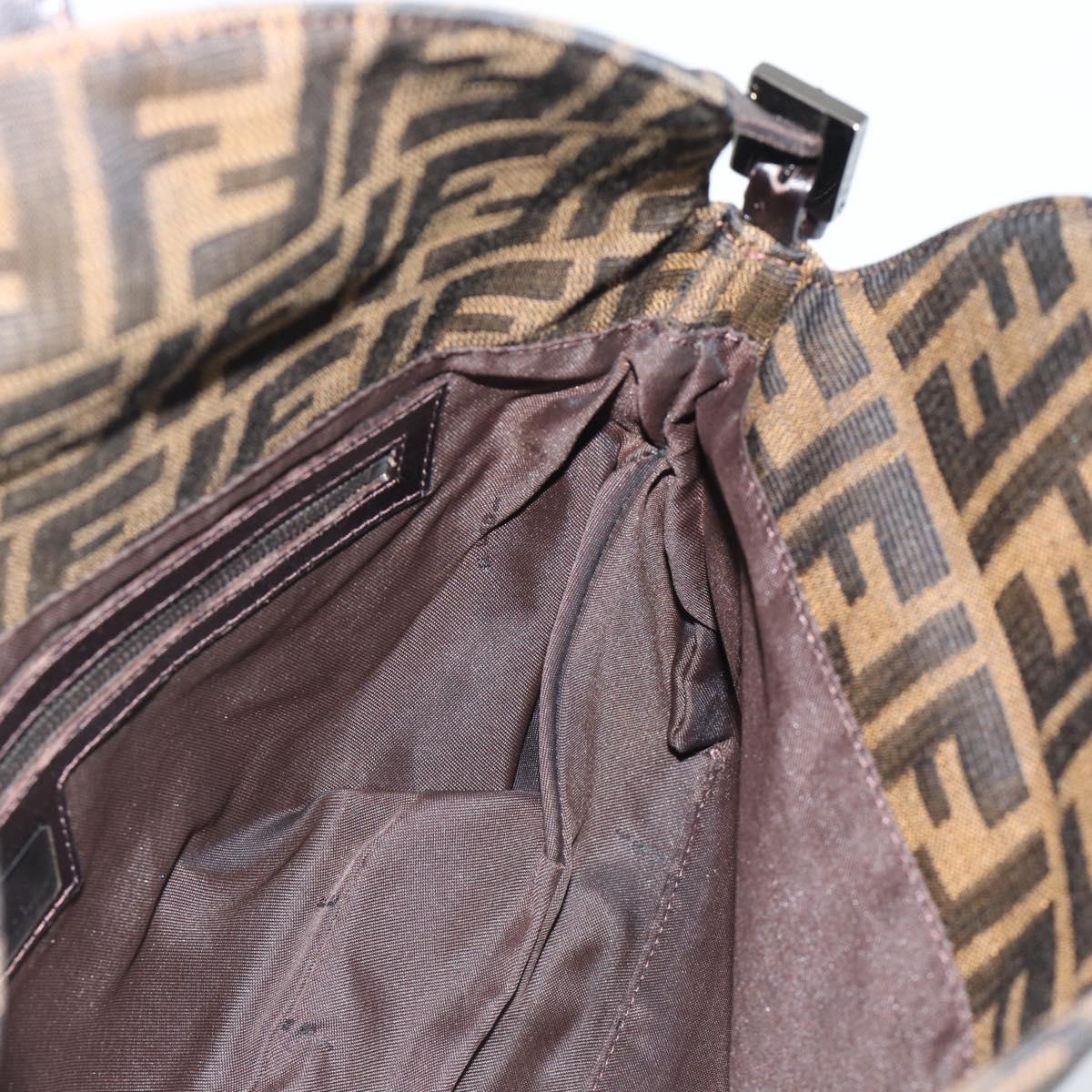 FENDI Zucca Canvas Mamma Baguette Shoulder Bag Brown Black Auth BA14364SAV