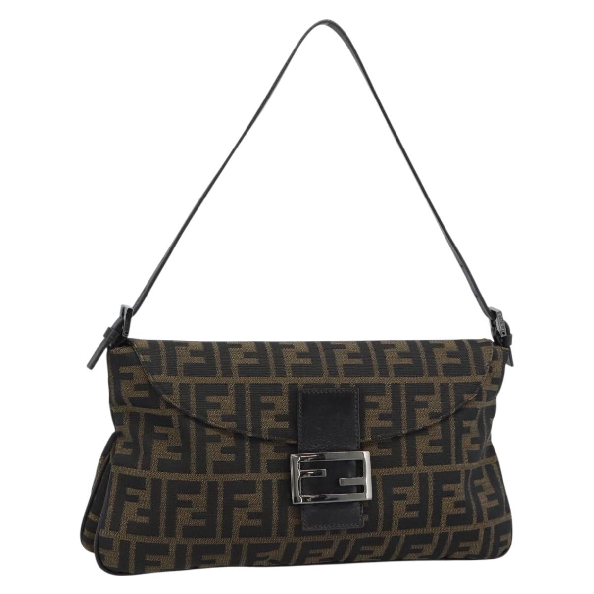 FENDI Zucca Canvas Mamma Baguette Shoulder Bag Brown Black Auth BA14364SAV