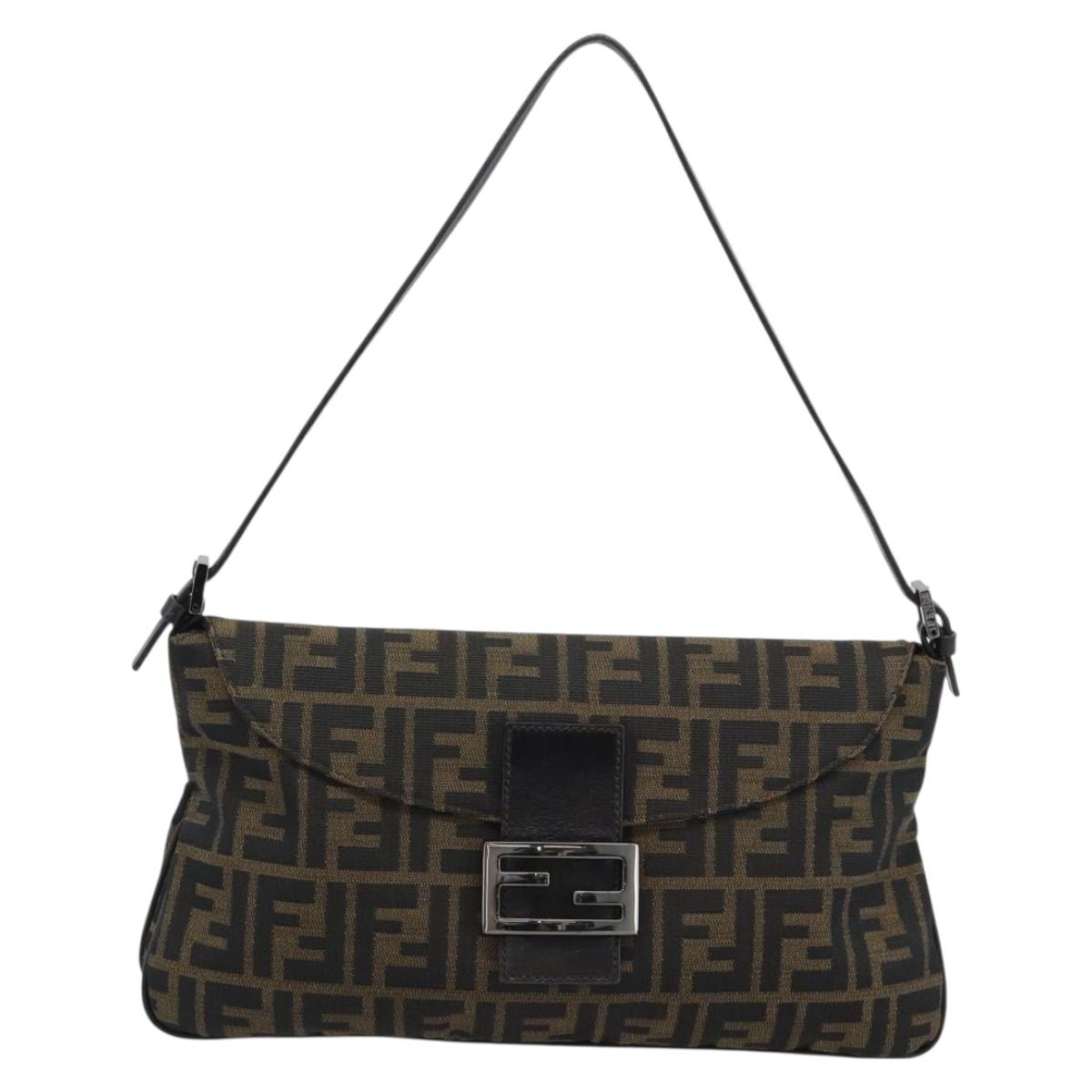 FENDI Zucca Canvas Mamma Baguette Shoulder Bag Brown Black Auth BA14364SAV